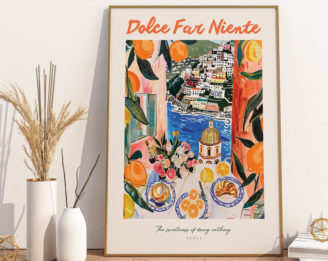 Dolce Far Niente Coffee Croissant Italy Lover Art Print
