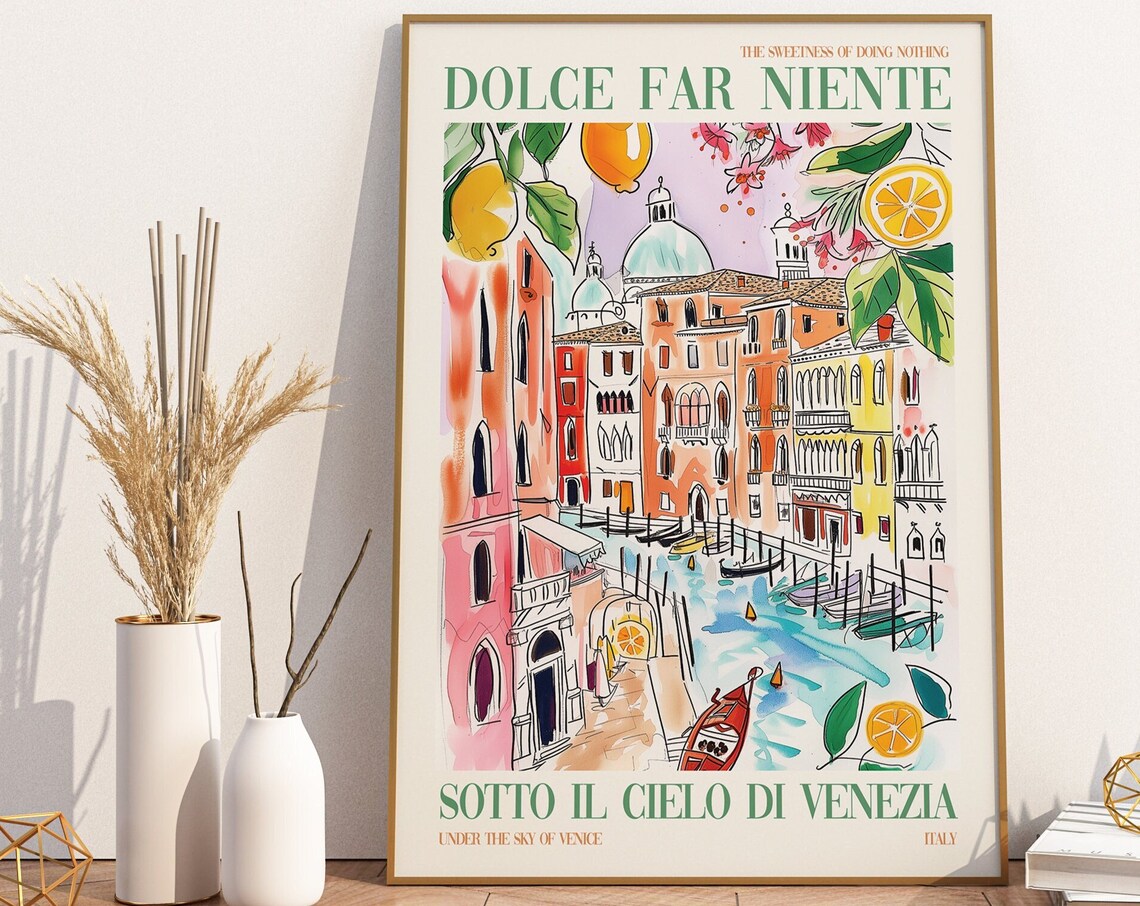 Dolce Far Niente Venice Italy Grand Canal Watercolor Travel Poster