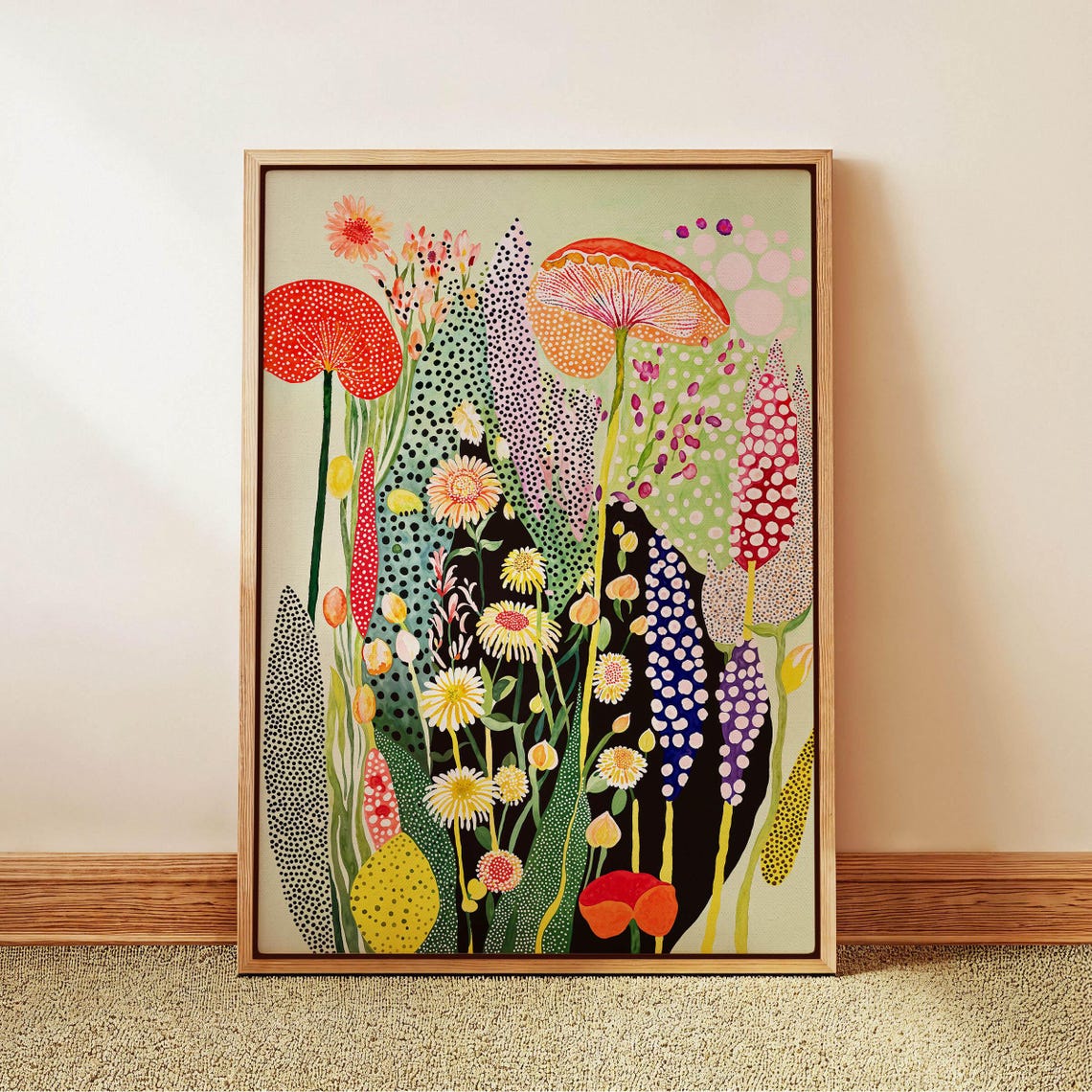 Kusama Inspired Soft Pastel Dotted Botanical Floral Wall Print