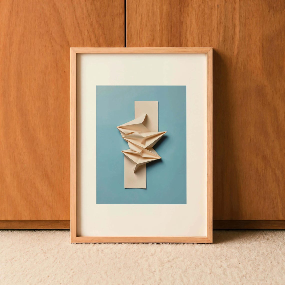 Minimalist Folded Paper Sculpture Blue Modern Abstract Poster