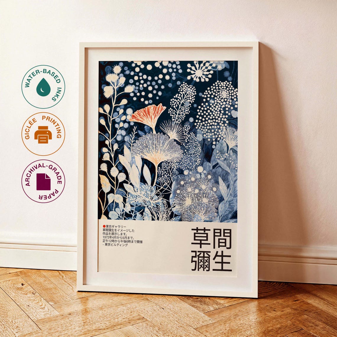 Indigo Cyanotype Botanical Poster Kusama-Inspired Exhibition Art - Image 3