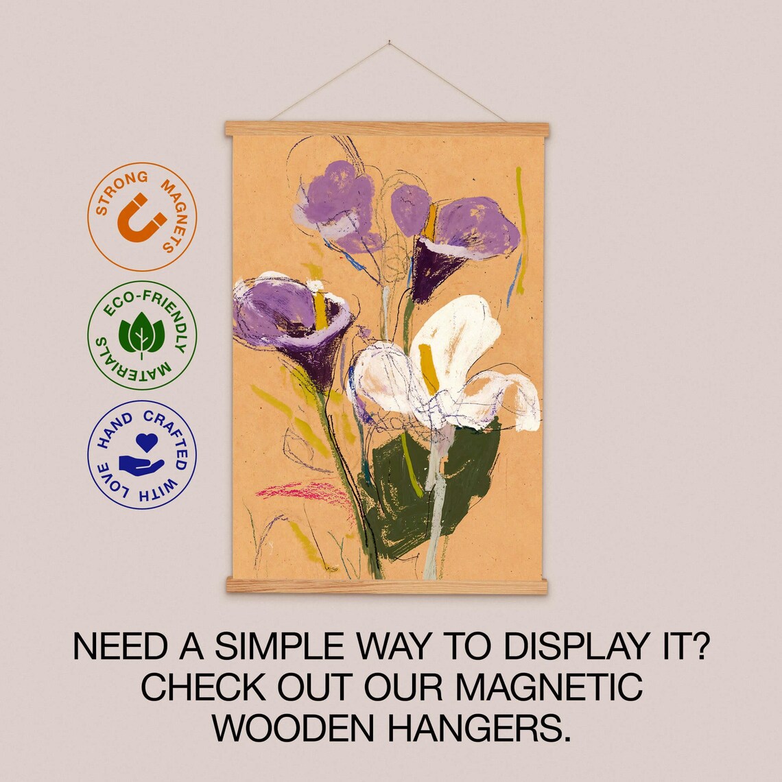 Freehand Purple and White Calla Lily Painting Modern Floral Print - Image 2