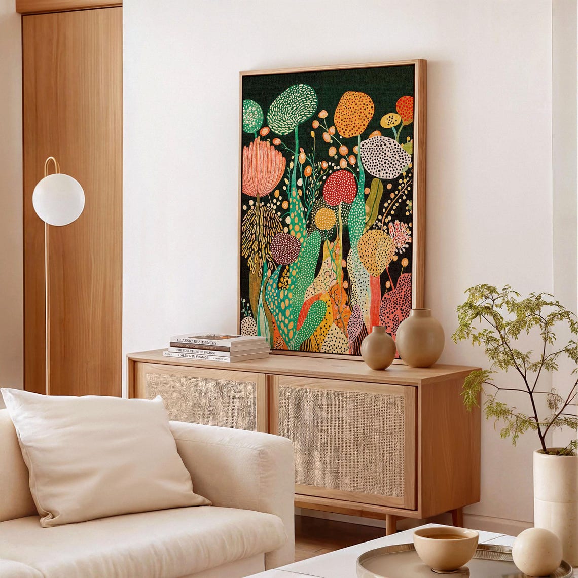 Yayoi Kusama Midnight Garden Dotted Stems Flower Artwork Poster - Image 3