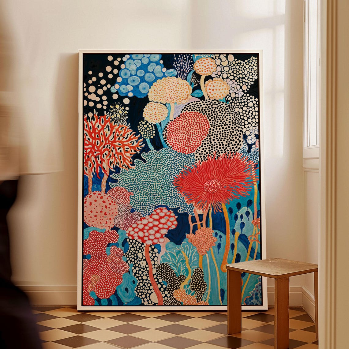 Yayoi Kusama Deep Blue Coral Reef Fantasy Dot Motif Artwork Poster