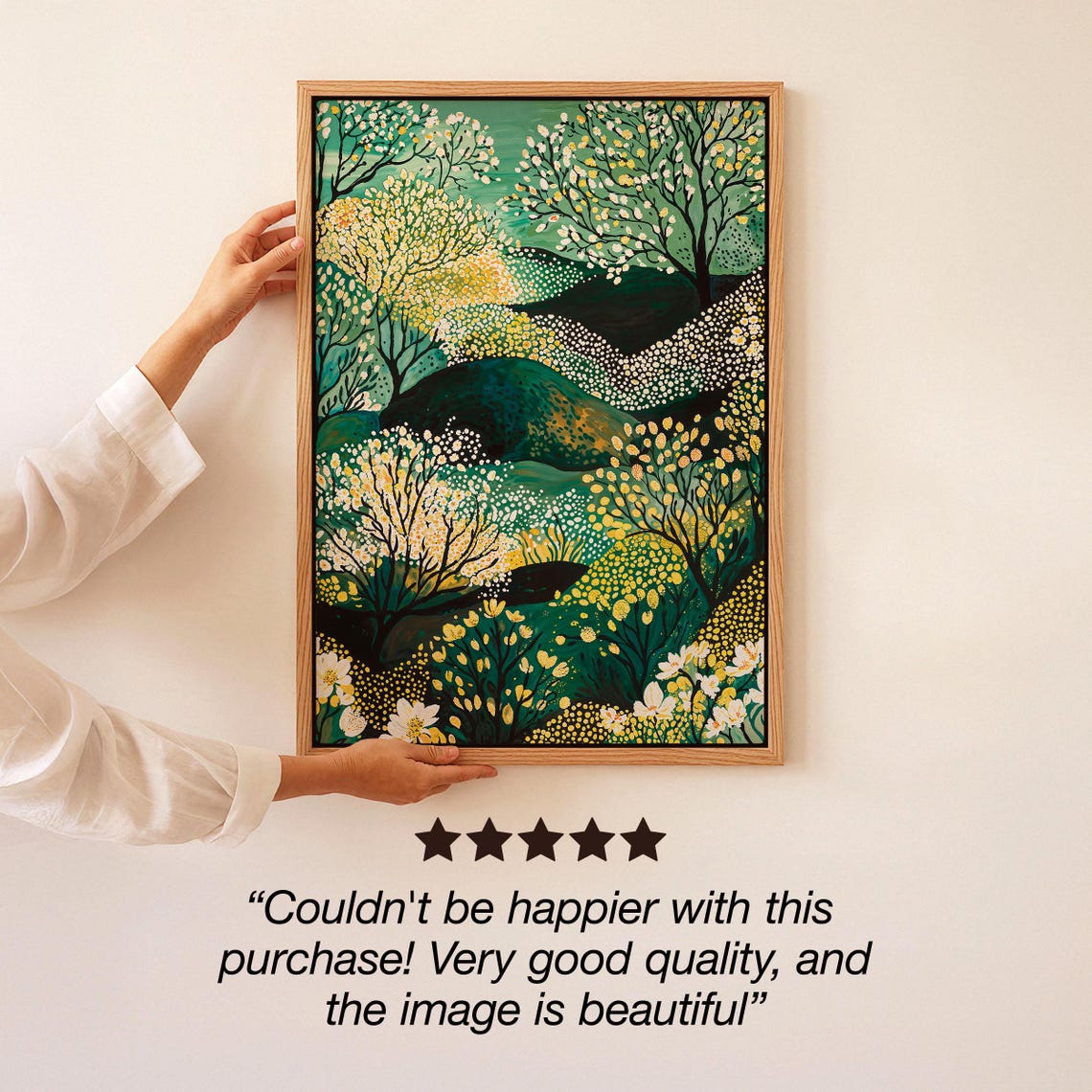 Dotted Emerald Forest Trees Landscape Modern Botanical Art Poster - Image 3