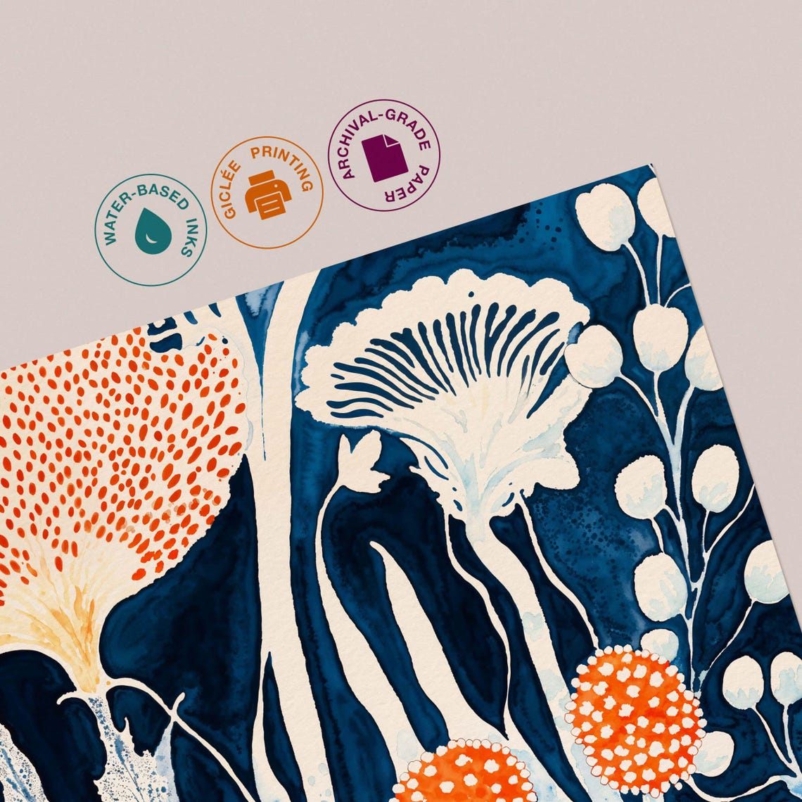 Coral Dahlia Cyanotype Botanical Exhibition Poster in White Frame - Image 3