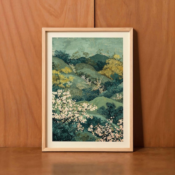 Japanese Landscape Poster, Japandi Nature Decor
