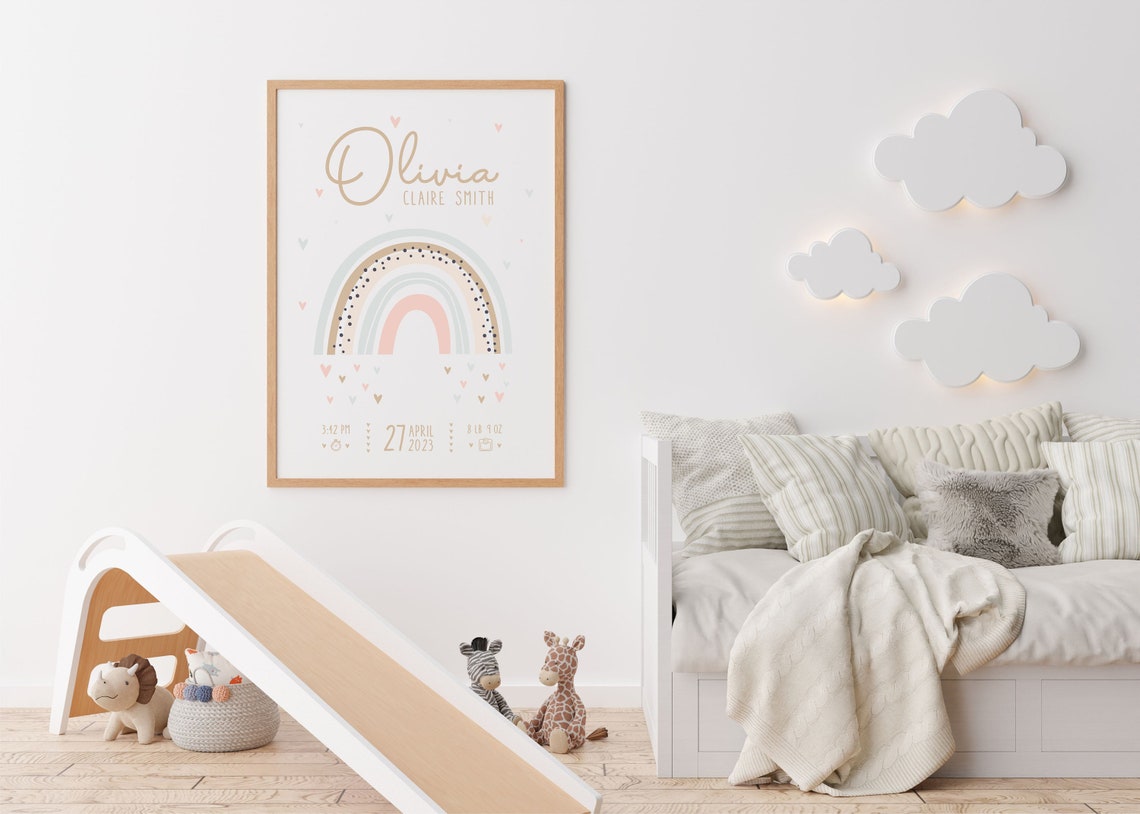 Baby Birth Stats Rainbow Name Design Newborn Keepsake Nursery Poster - Image 2