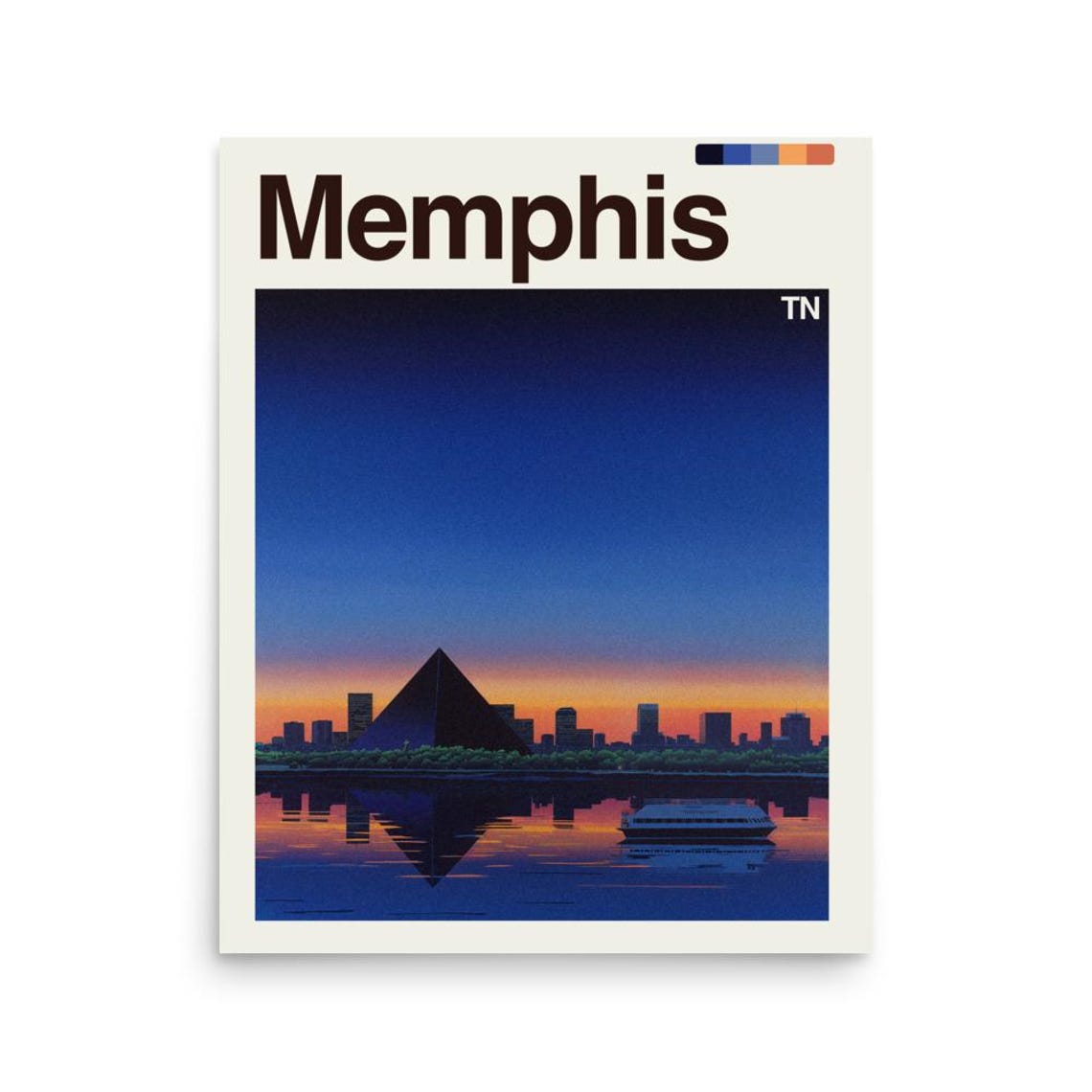 Memphis Tennessee Pyramid Skyline Sunset River Travel Poster