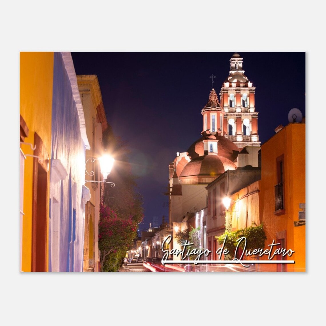 Santiago De Queretaro Mexico Night Church Street Scene Poster