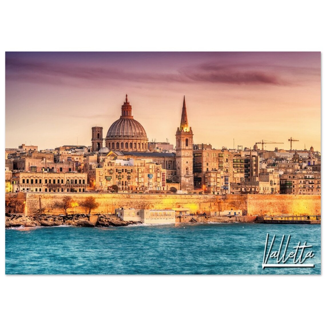 Valletta Malta Sunset Harbor Skyline Mediterranean Travel Photo Print