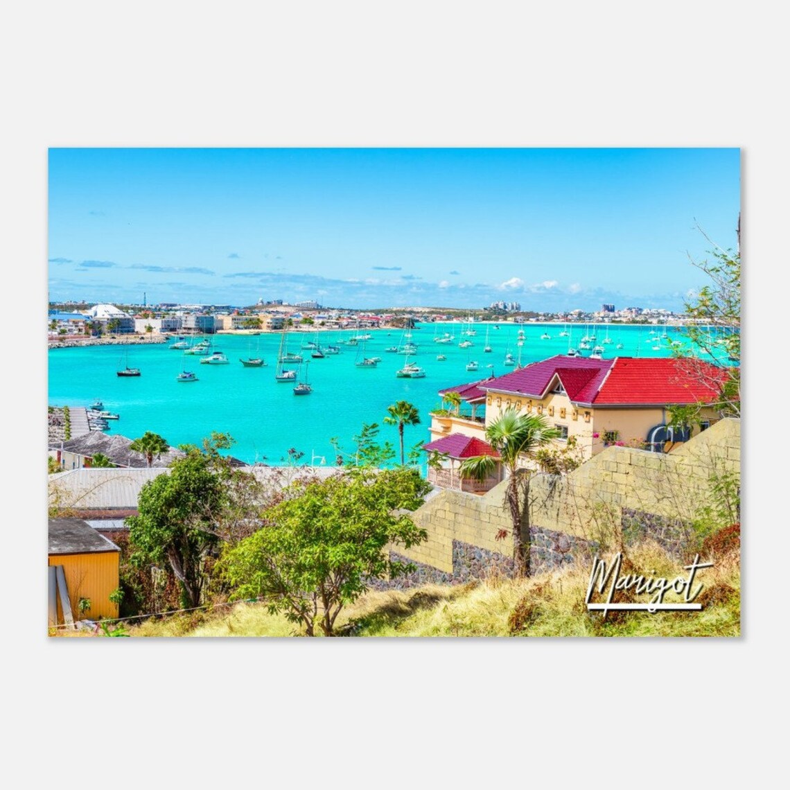 Marigot Harbor Turquoise Bay Sailboats Caribbean Travel Poster