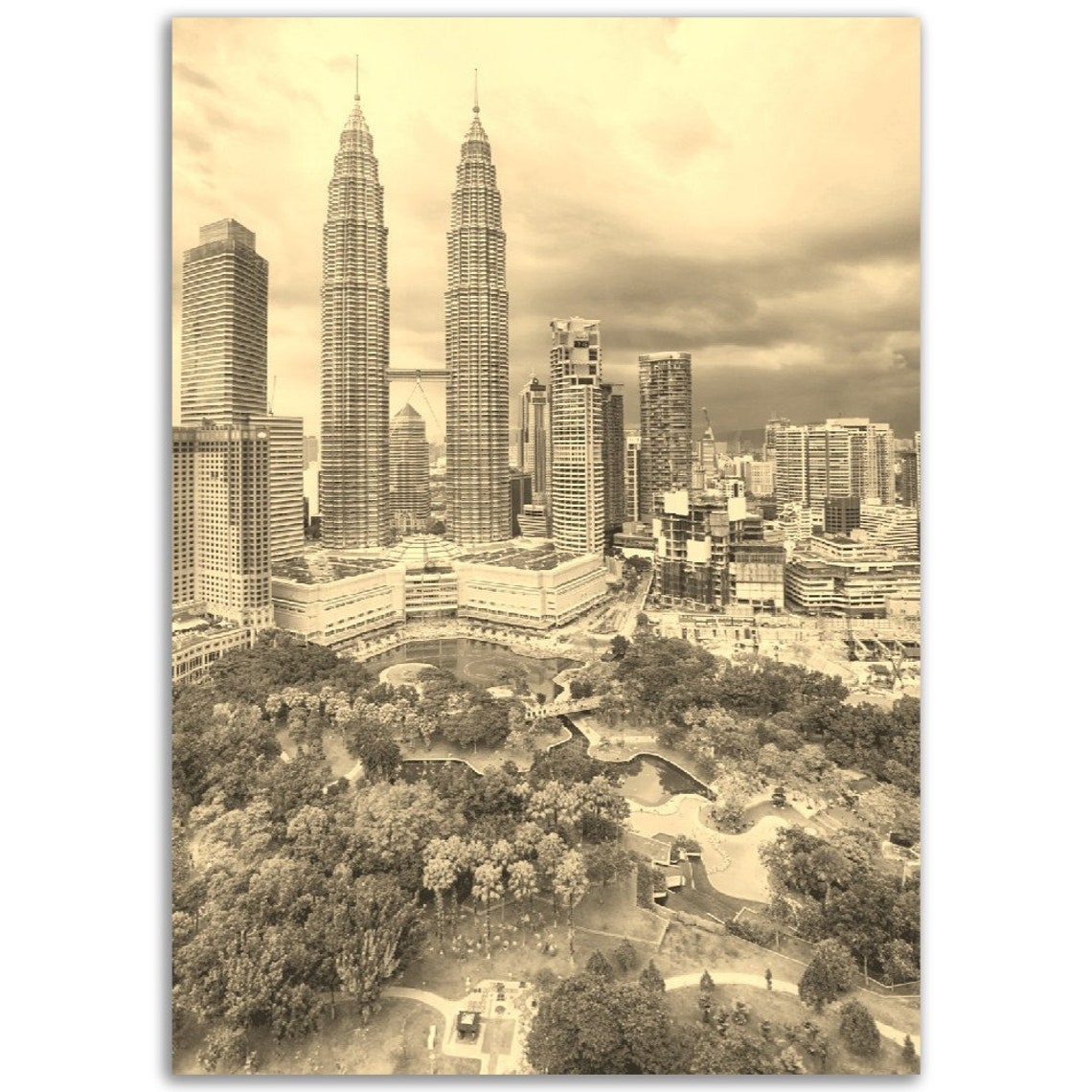 Petronas Towers Kuala Lumpur Malaysia Skyline Vintage Sepia Poster