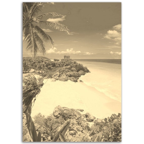 Vintage Tulum Poster Sepia Beach Print Mexico Wall Art
