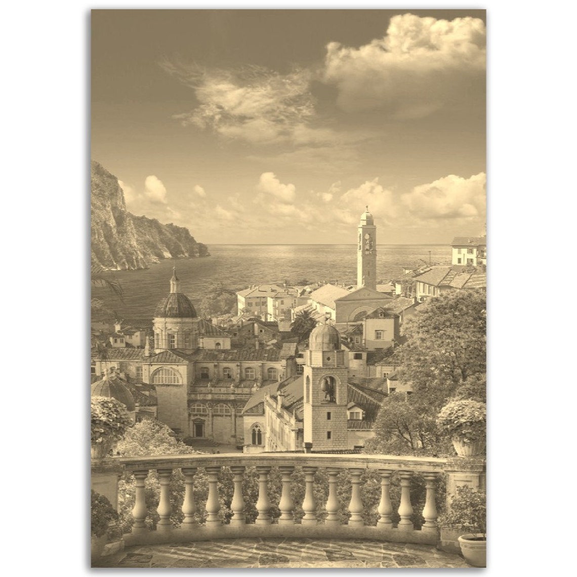 Vintage Sicily Print Sepia Cityscape Travel Poster