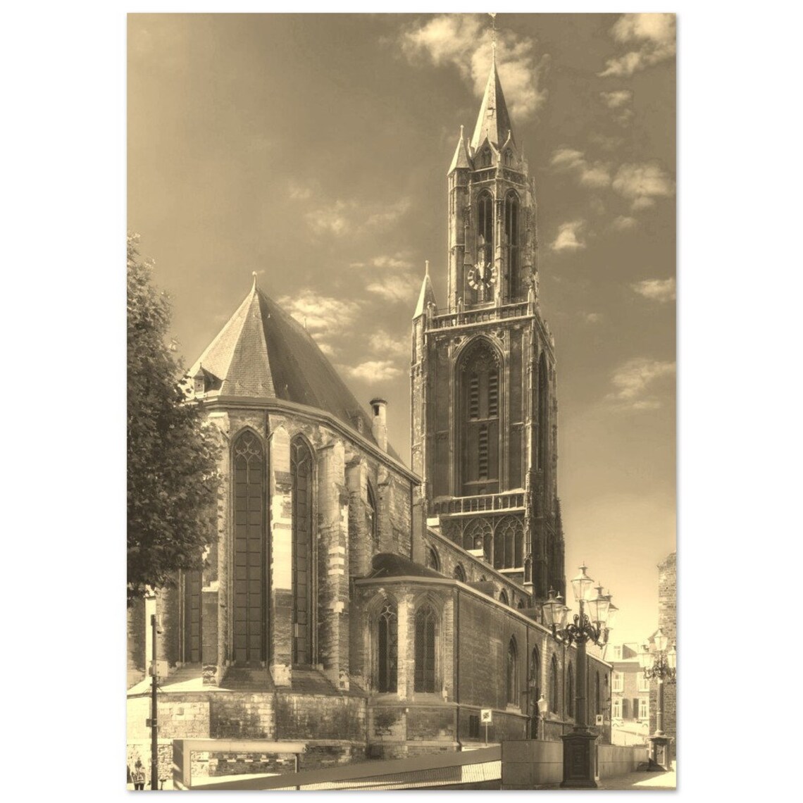 Maastricht Netherlands Sepia Gothic Church Tower Photo Poster