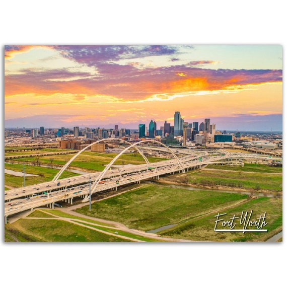 Fort Worth Skyline Poster Texas Sunset Cityscape Wall Art