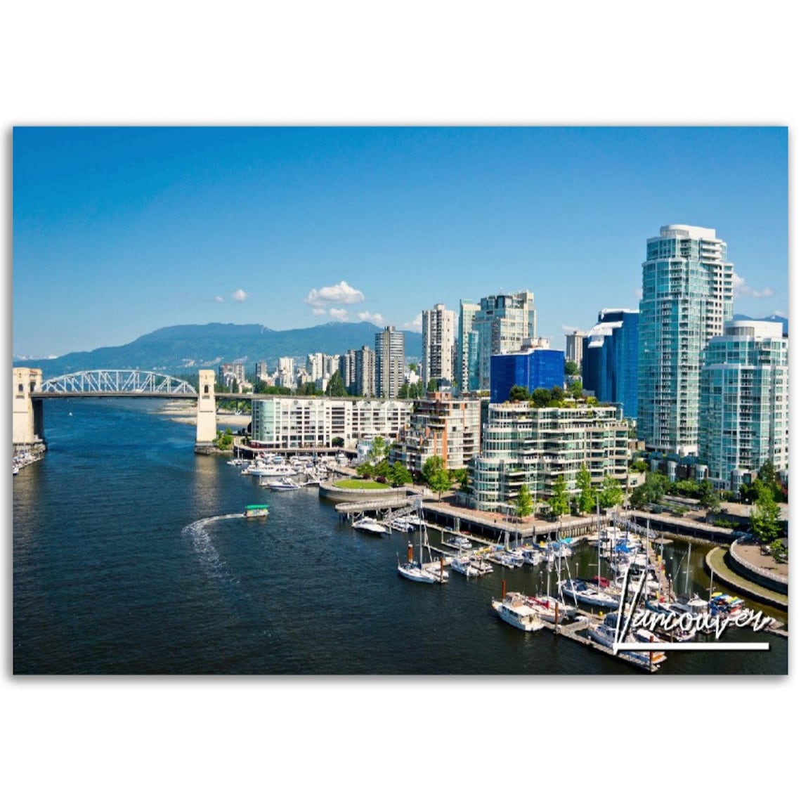 Vancouver Harbor Skyline Bridge Marina Waterfront Travel Poster
