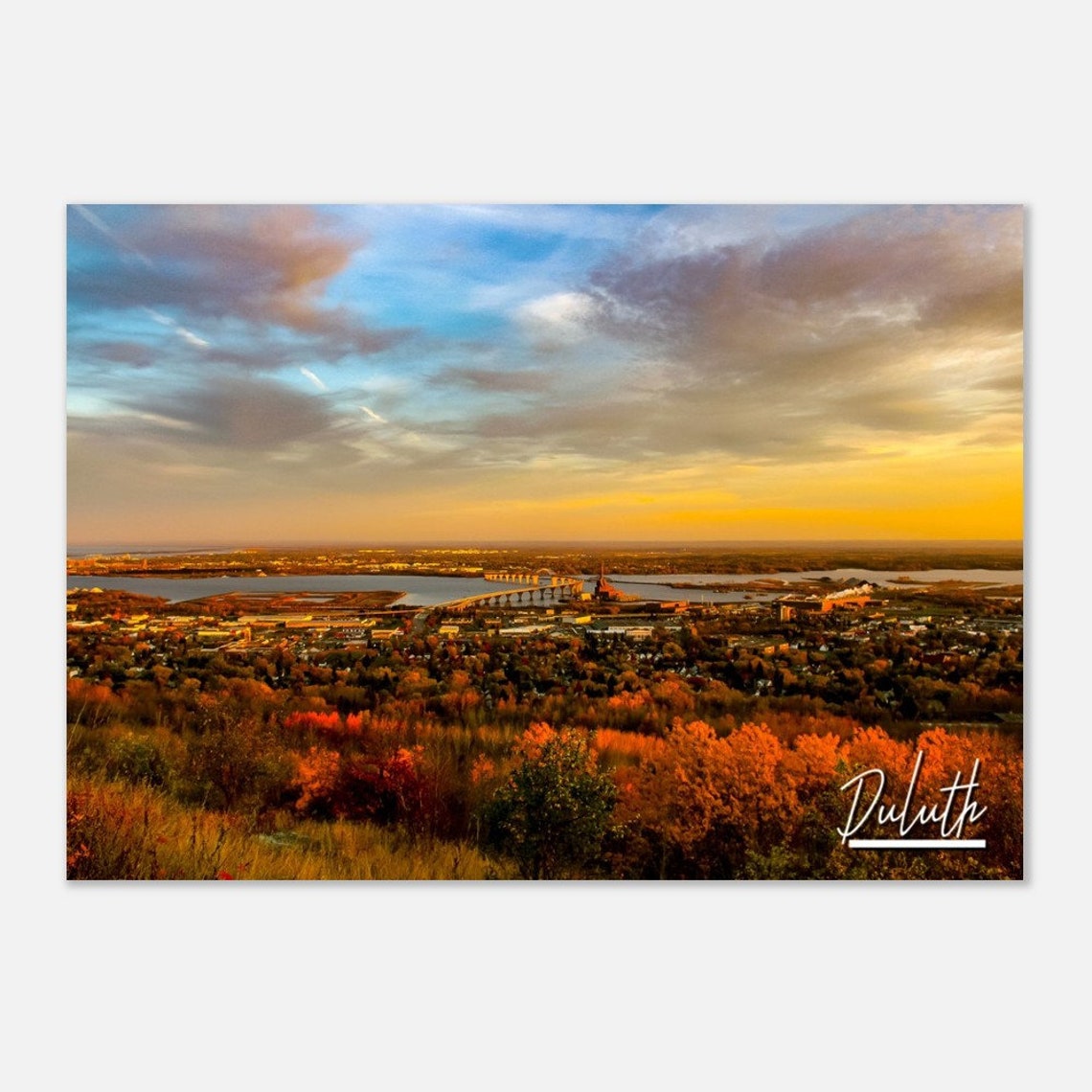 Duluth Minnesota Golden Sunset Lake Superior Harbor Travel Poster