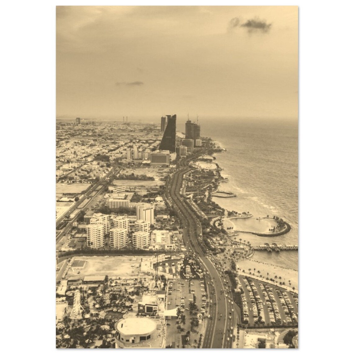 Jeddah Coast Night Aerial City Sepia Skyline Vintage Photo Poster