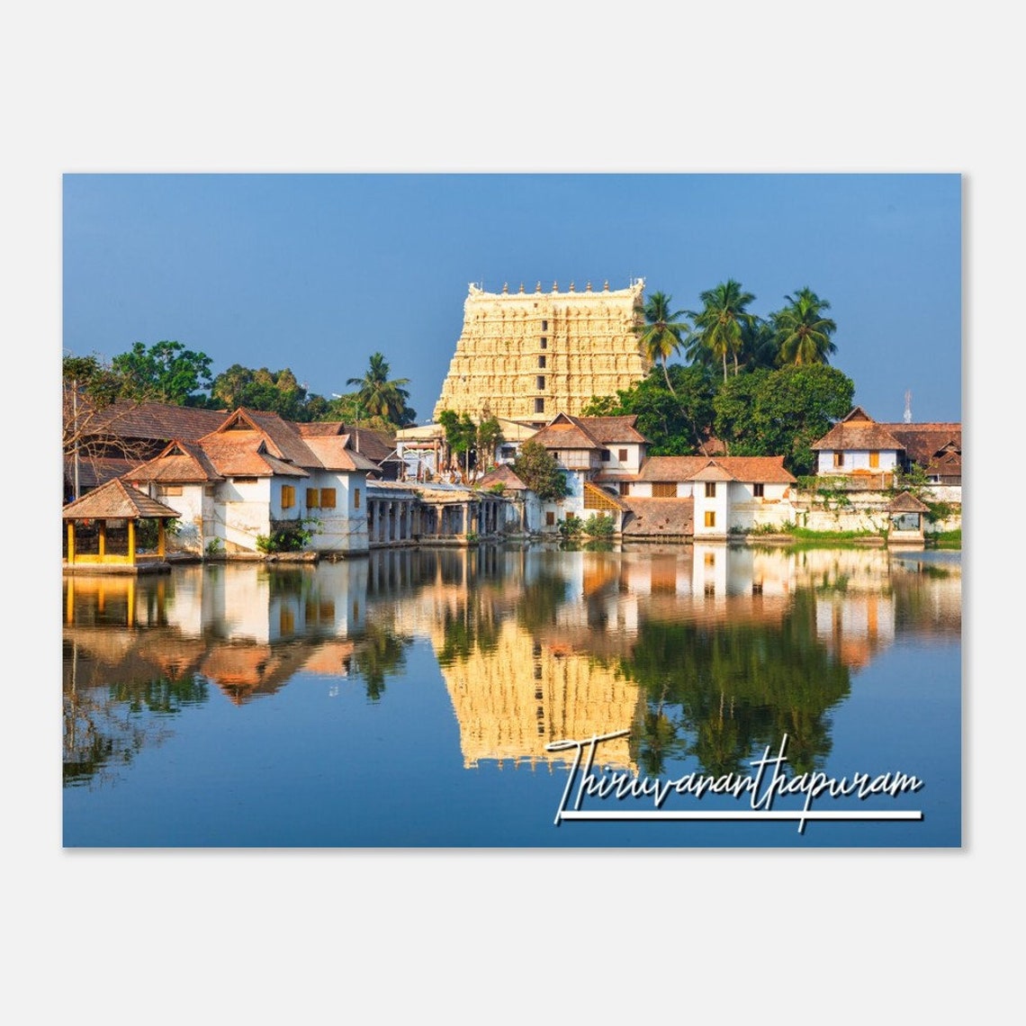 Thiruvananthapuram India Temple Lake Reflection Travel Poster