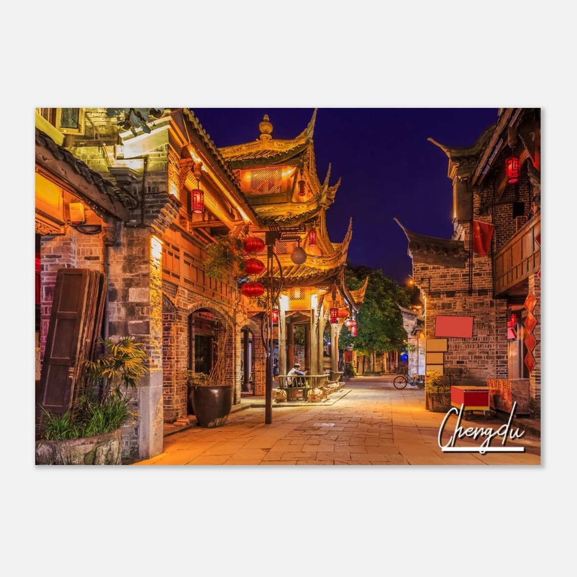 Chengdu Ancient Old Town Lanterns Night Street China Travel Poster