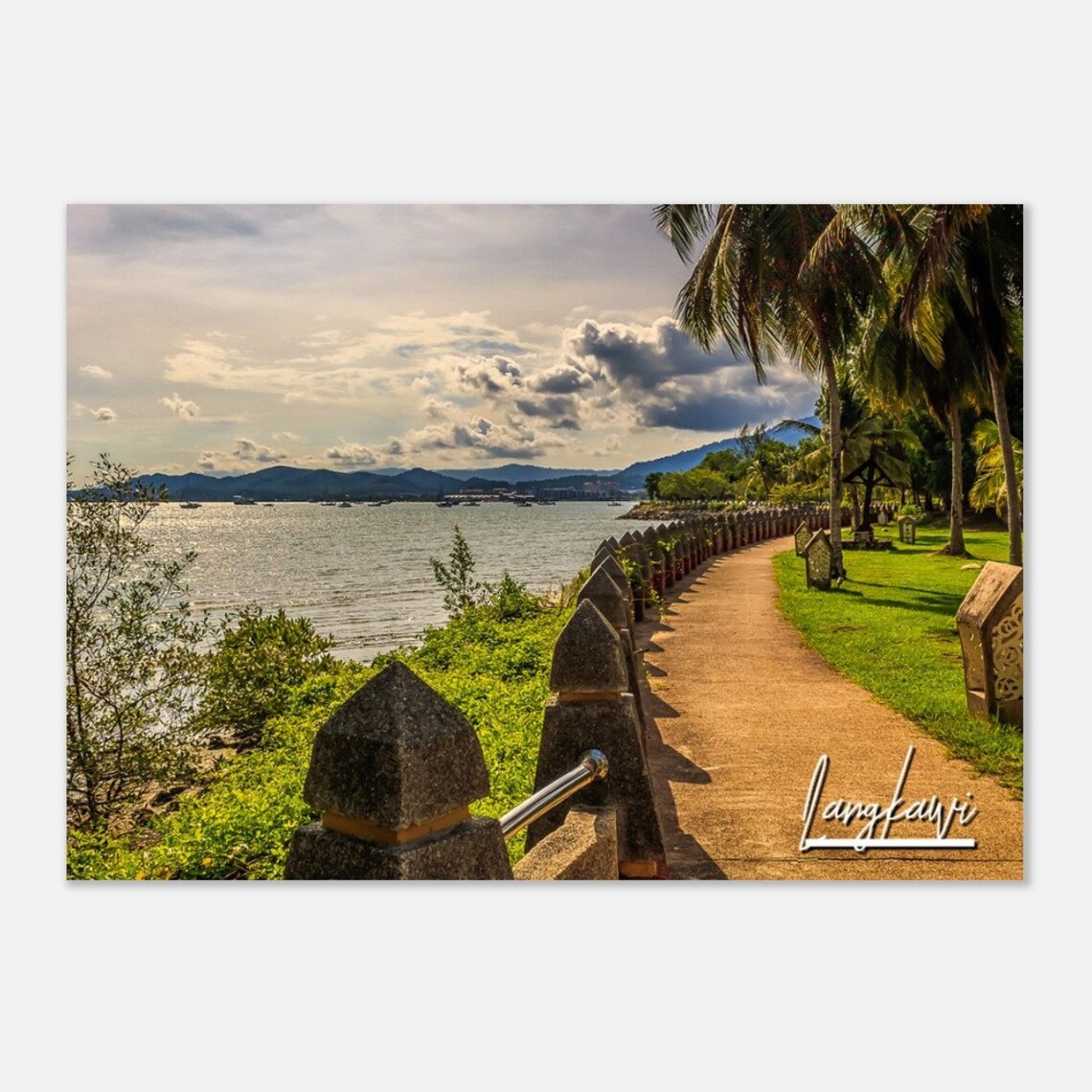 Langkawi Malaysia Tropical Waterfront Promenade Palms Travel Poster