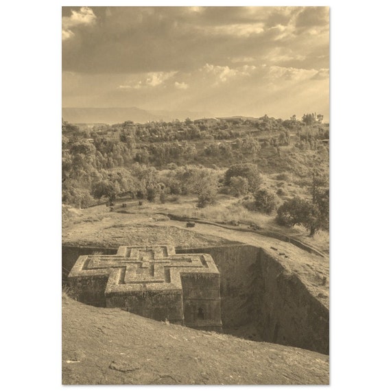 Vintage Lalibela Ethiopia Poster Rockhewn Churches Sepia Print