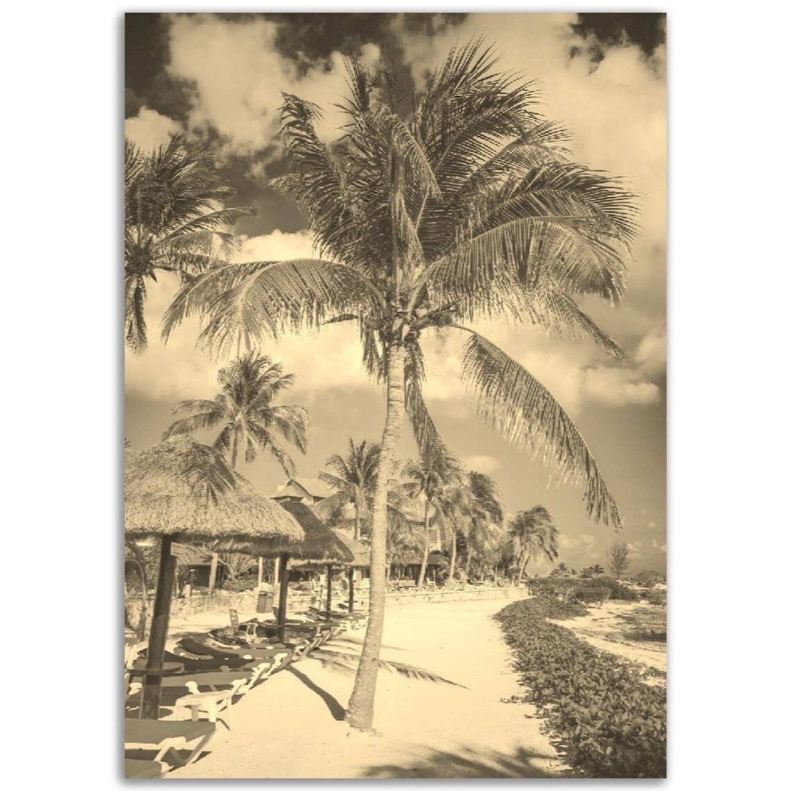 Cancun Beach Vintage Sepia Travel Poster