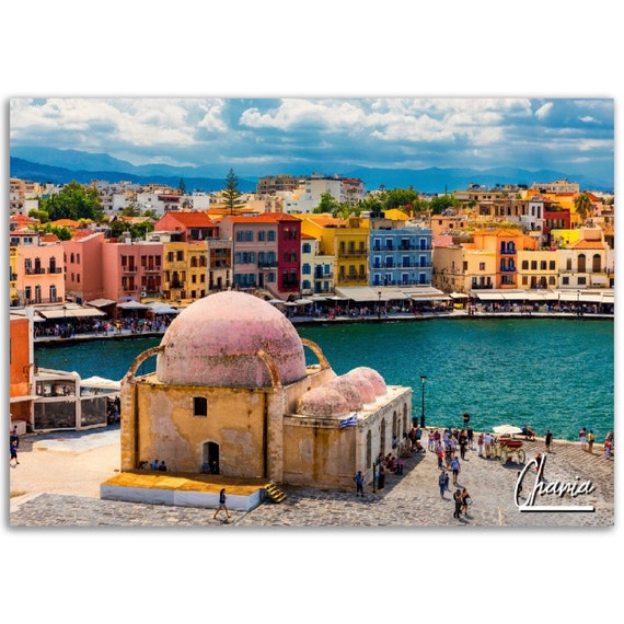 Chania Greece Print Colorful Cityscape Travel Photo Poster