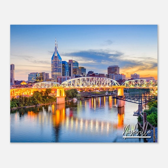 Nashville Skyline Sunset Poster Tennessee Travel Wall Art