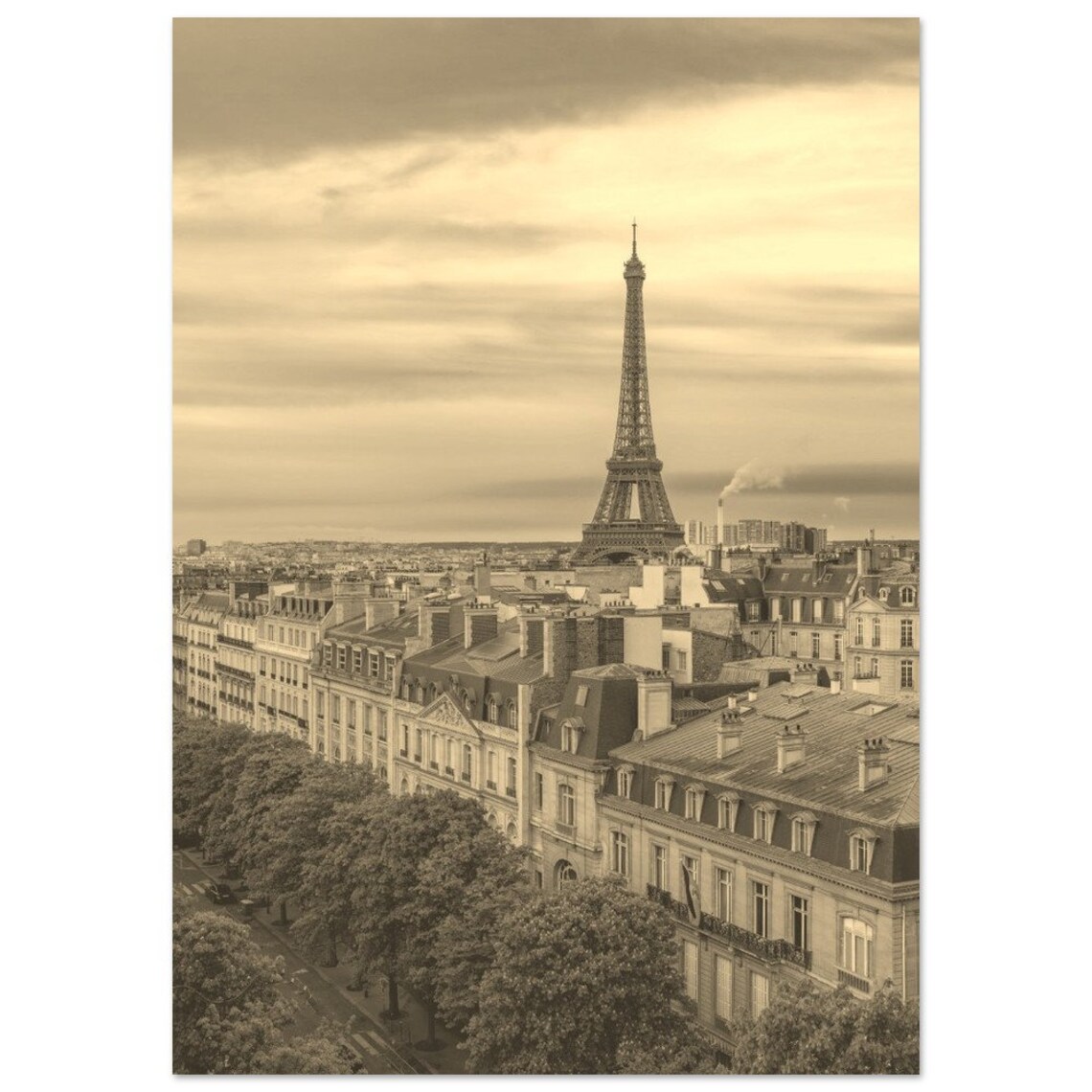 Vintage Paris France Eiffel Tower Sepia Cityscape Photo Travel Poster