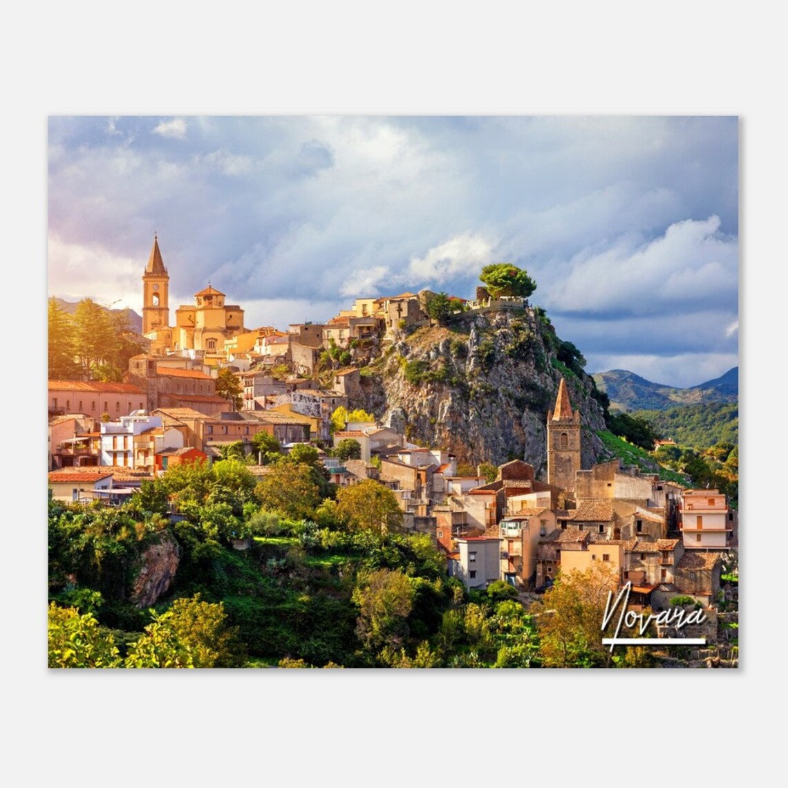 Novara Italy Cliffside Old Town Mountain View Travel Photo Poster