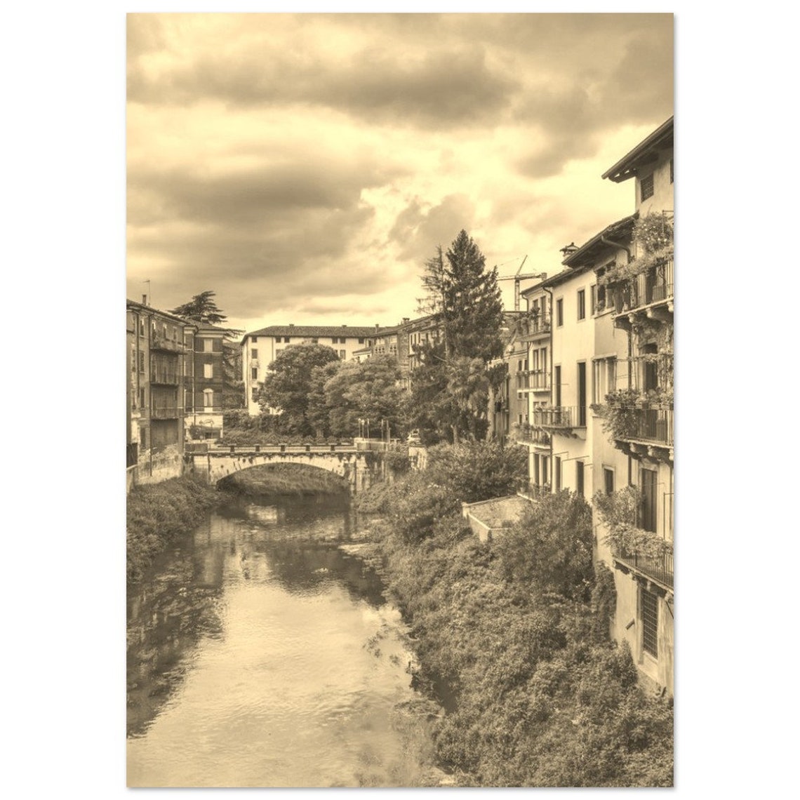 Vintage Vicenza Italy Poster Retro Sepia Cityscape Print