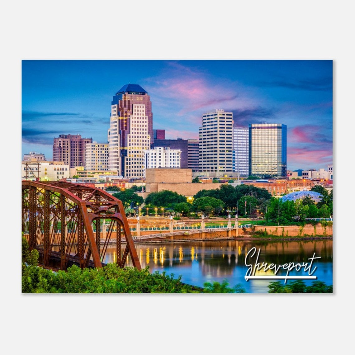 Shreveport Louisiana Skyline Poster Cityscape Travel Print