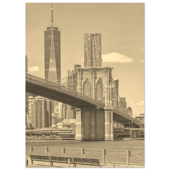 Vintage New York City Poster Retro Bridge Travel Print