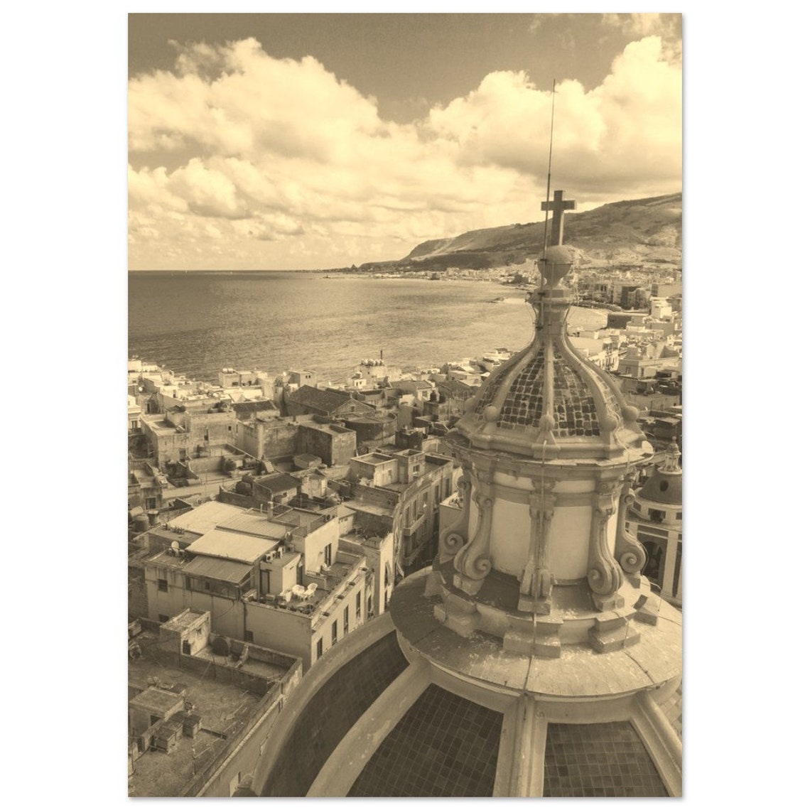 Trapani Italy Cathedral Dome Sepia Mediterranean Coast Travel Poster