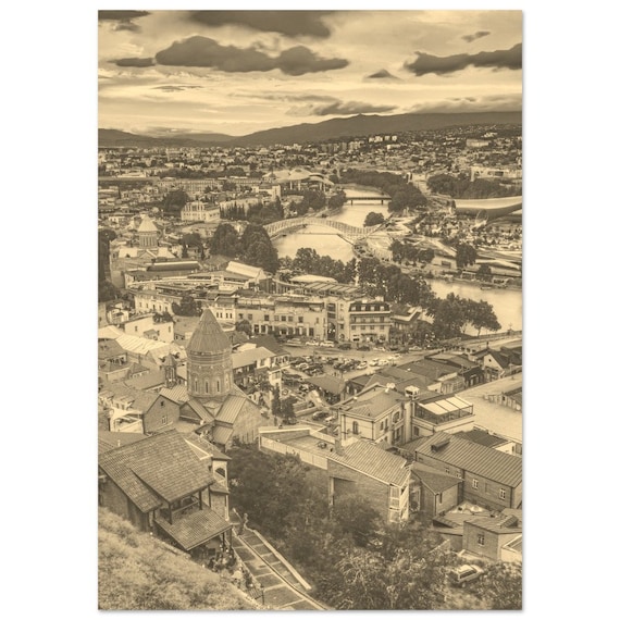Tbilisi Georgia Vintage Sepia City Panorama Skyline Travel Poster