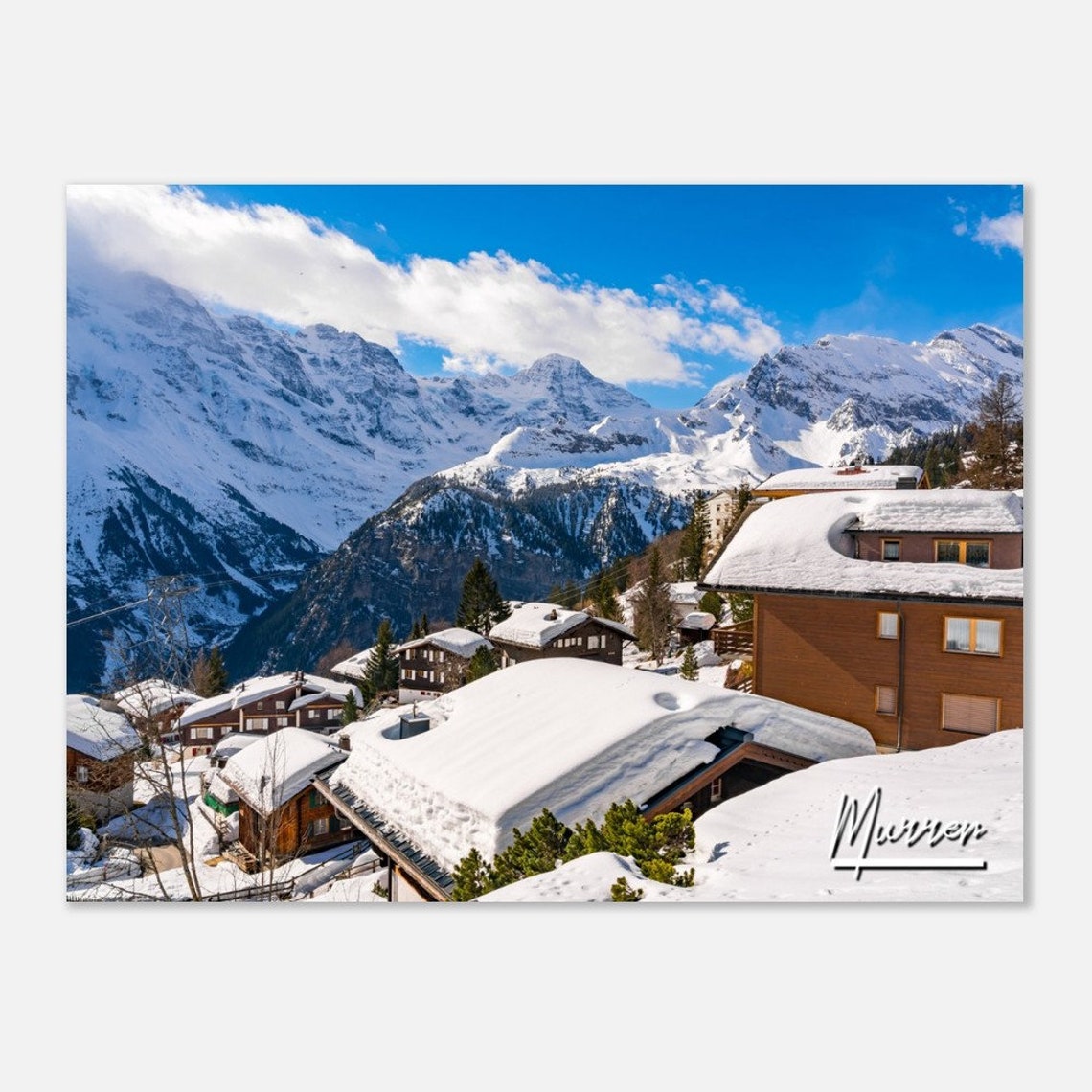 Murren Switzerland Snowy Alpine Chalets Majestic Peaks Photo Poster