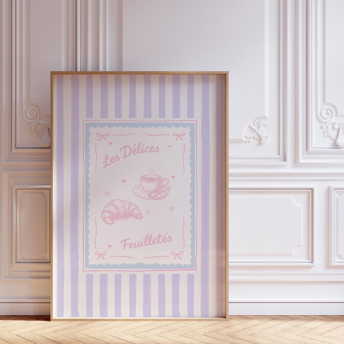 Les Delices Feuillettes French Cafe Poster With Croissant and Coffee