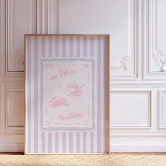 Croissant Coffee Print Pastel French Bistro Art