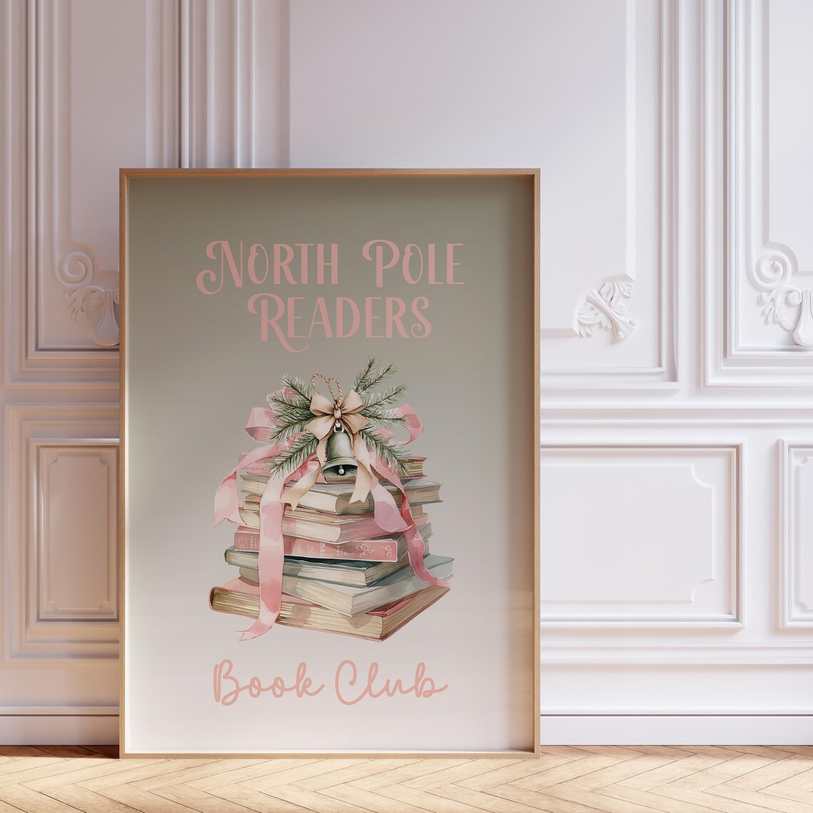 North Pole Readers Book Club Pink Christmas Book Stack Art Print
