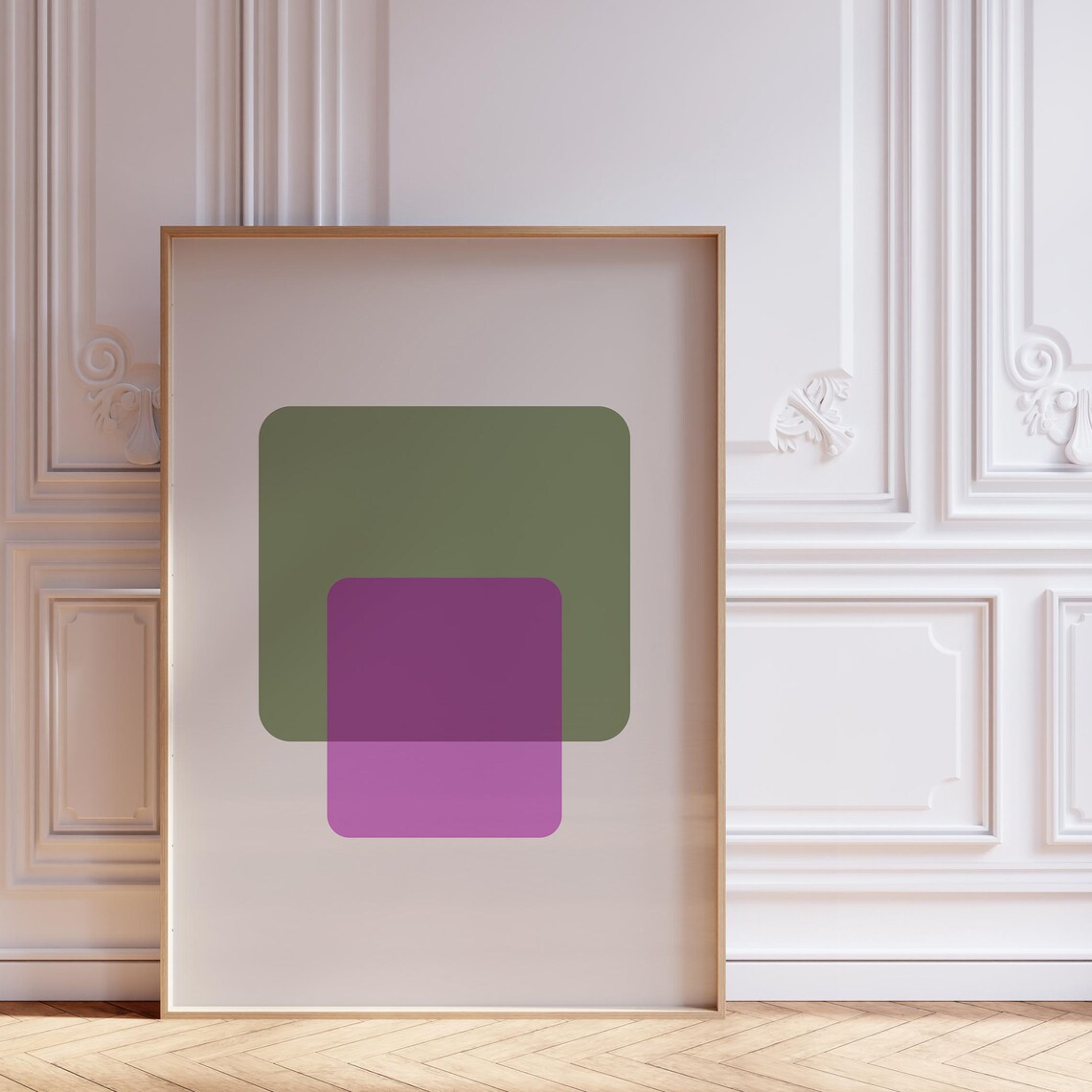 Olive and Purple Overlapping Squares Modern Color Block Art Poster