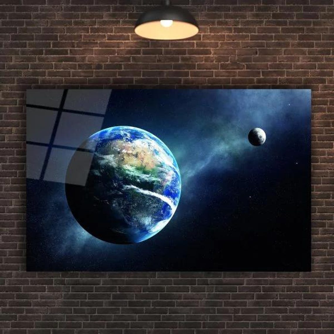 Celestial Harmony Tempered Glass Wall Art Earth And Moon View Cosmic Home Accent - Image 2