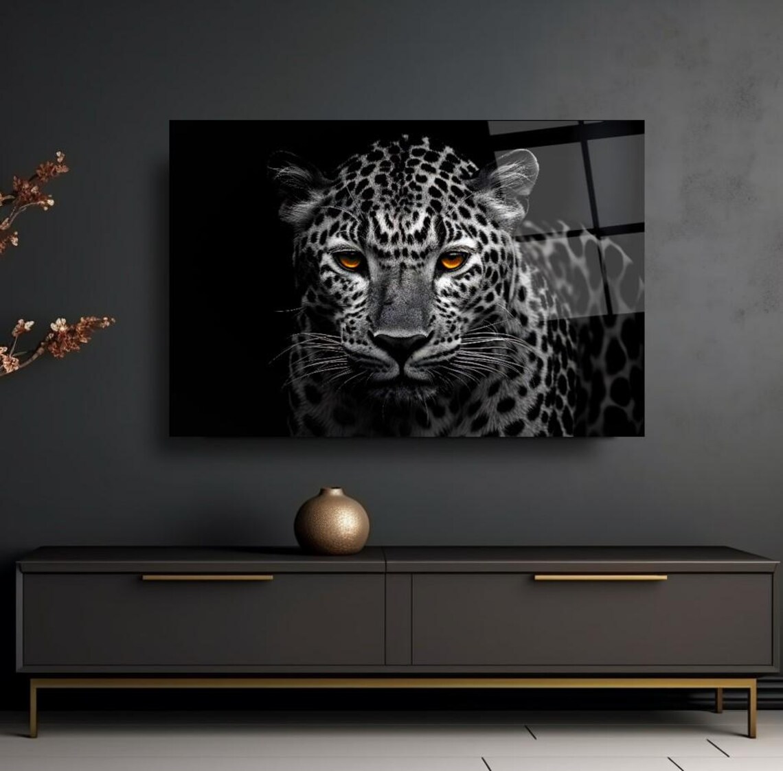 Majestic Leopard Tempered Glass Wall Art Black And White Wild Animal Design Modern Glass Print Luxury Wall Decor For Home Or Office - Image 3