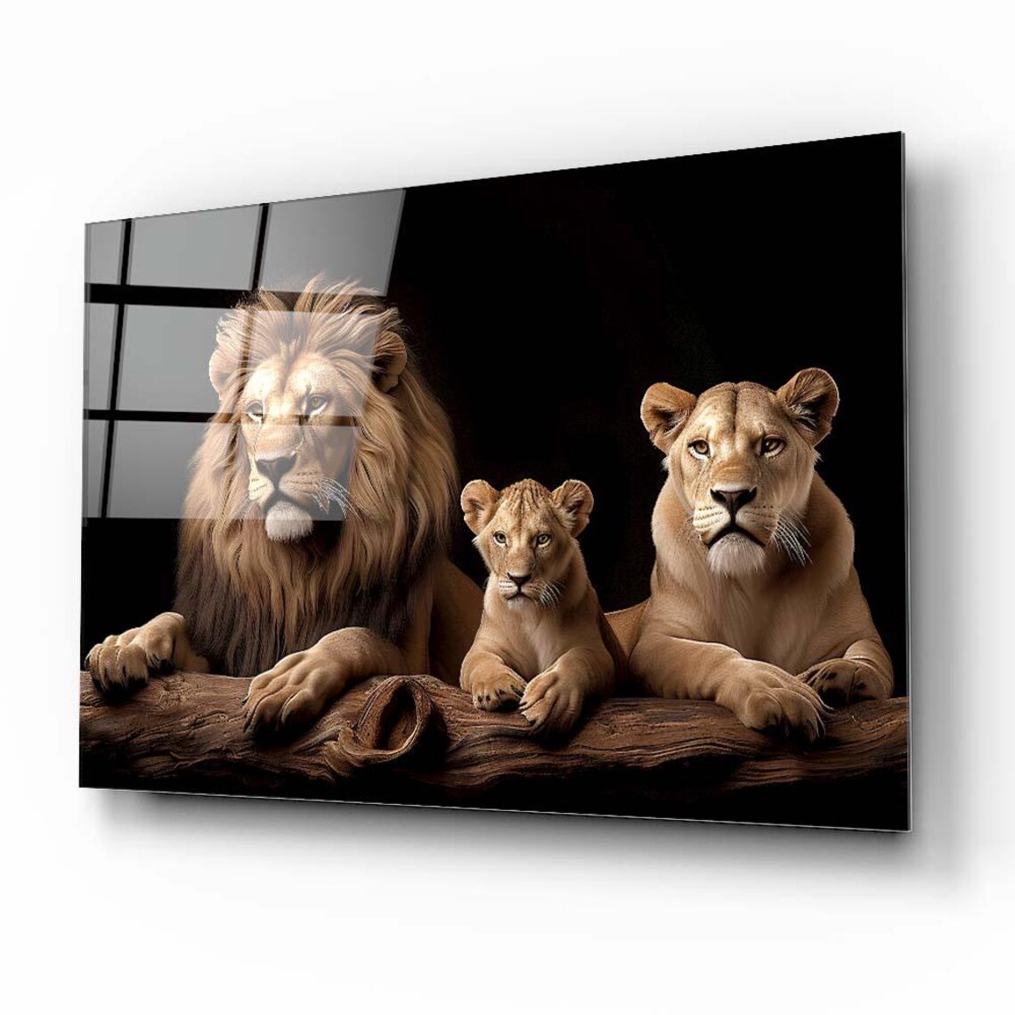 Majestic Lion Family Dark Background Wildlife Portrait Poster - Image 2