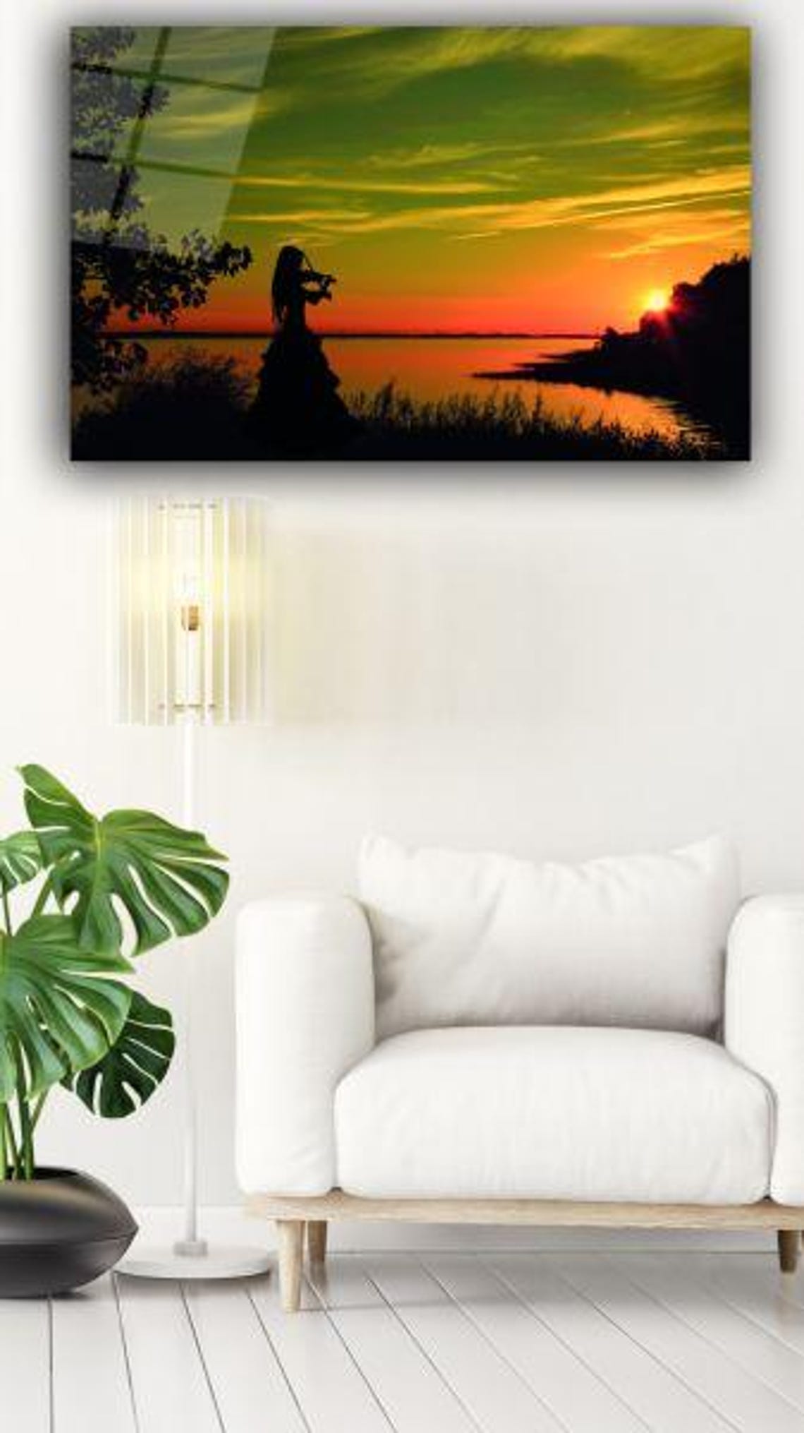 Silhouette Sunset Serenade Tempered Glass Wall Art Elegant Home Decor Vibrant Wall Decor Tranquil Lake Scene - Image 3
