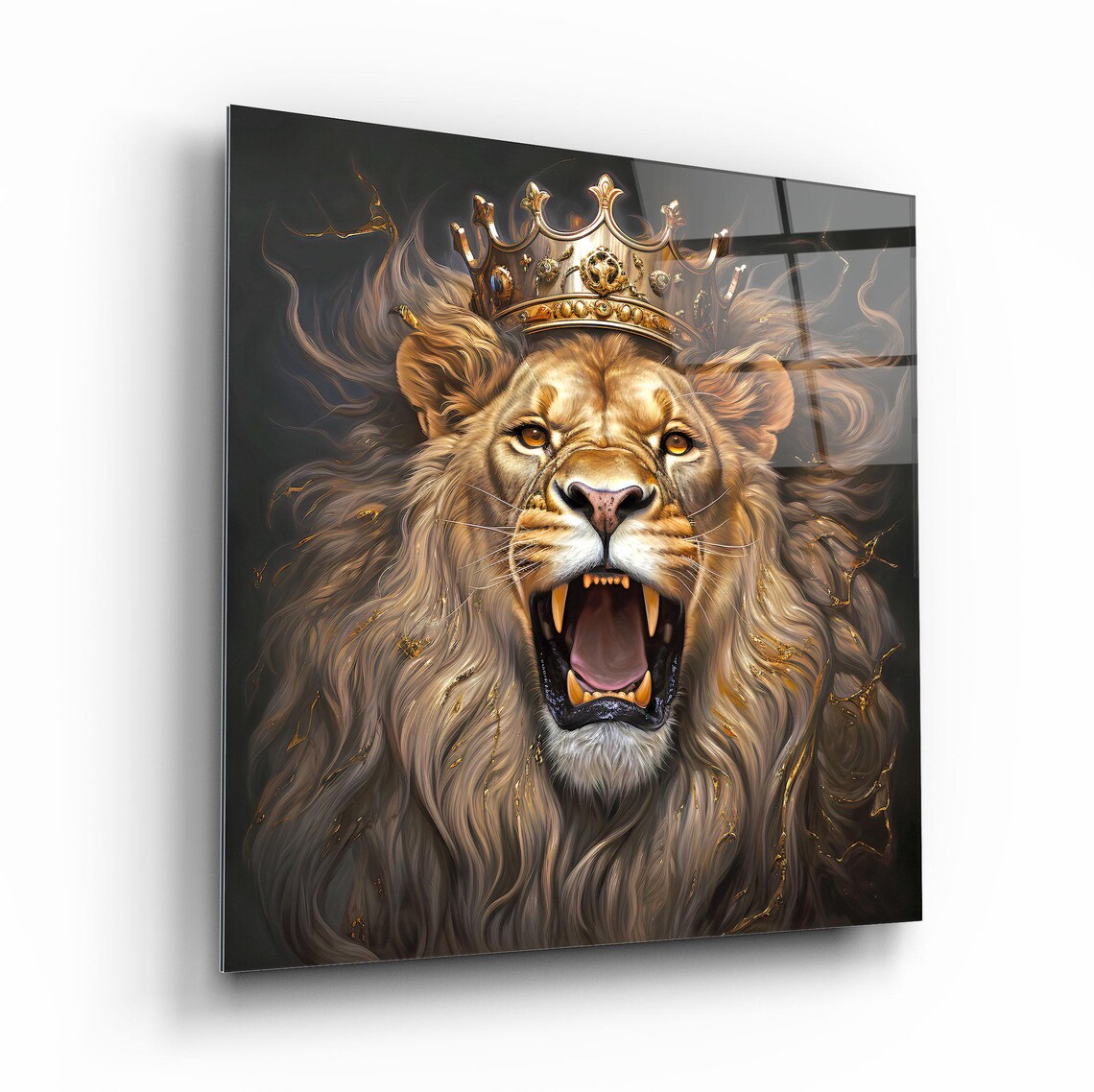 Regal Lion Portrait Wall Art Tempered Glass Print Modern Animal Wall Decor Luxury Glass Wall Art For Home And Office - Image 2
