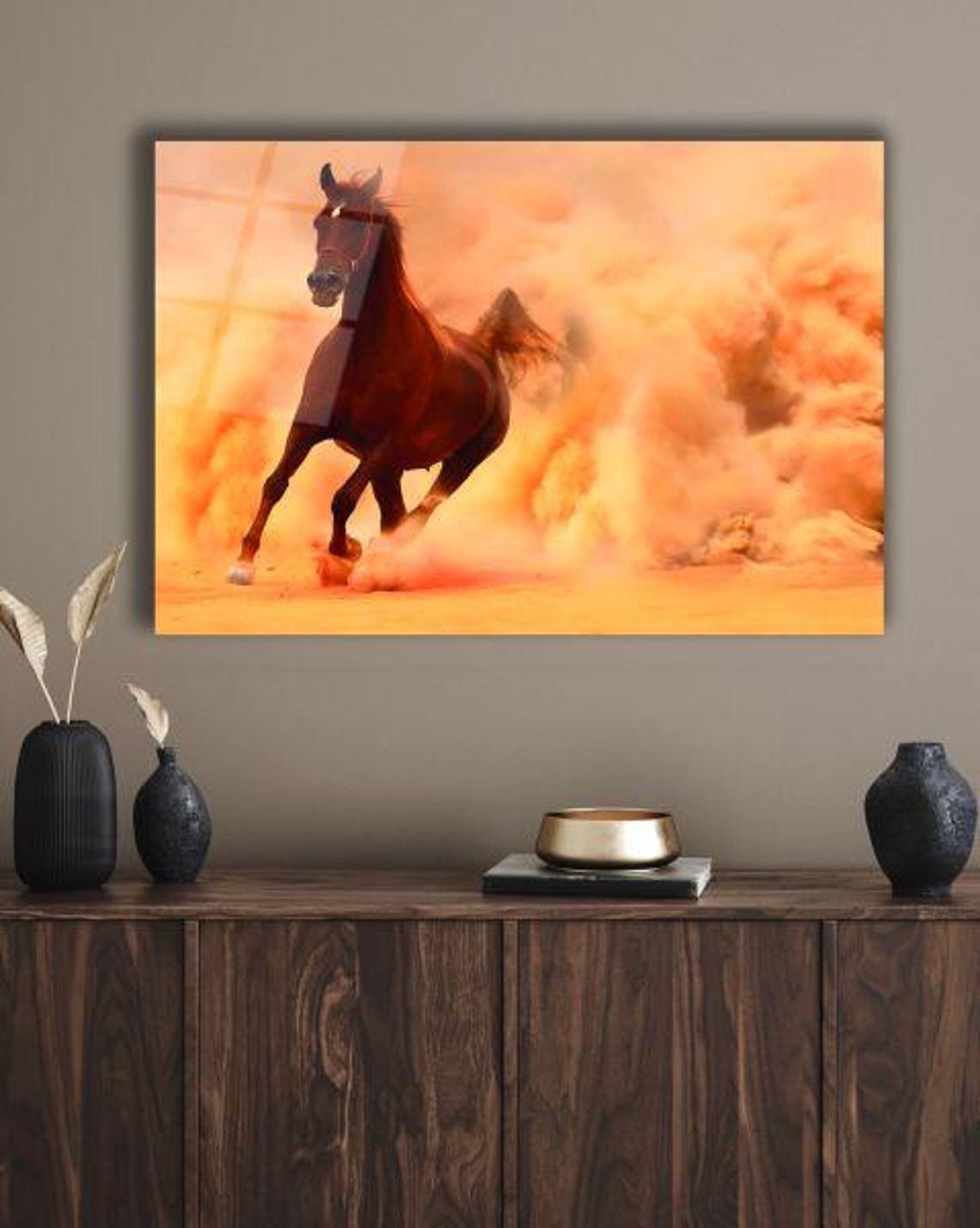 Galloping Horse In Orange Dust Cloud Dramatic Wildlife Poster - Image 3