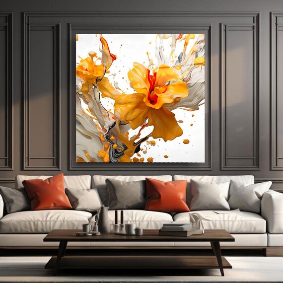Golden Hibiscus Flower Wall Art Tempered Glass Print Modern Floral Wall Decor Luxury Glass Wall Art For Home And Office